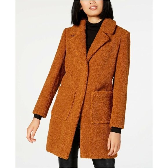 FRENCH CONNECTION Notch Collar Faux Fur Teddy Coat Size M - Picture 4 of 11